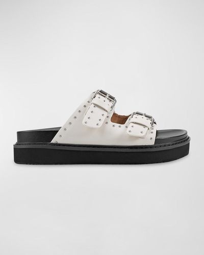 Marc Fisher Agusta Micro Stud Leather Dual-Buckle Sandals - White