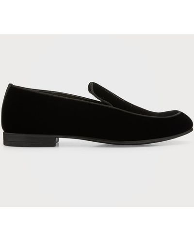Giorgio Armani Velvet Ga-Logo Formal Loafers - Black