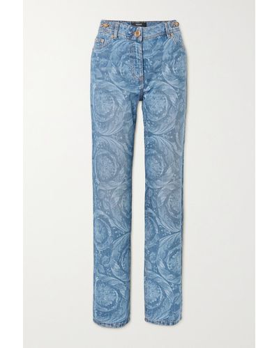 Versace Hoch Sitzende Jeans Mit Geradem Bein Aus Bedrucktem Denim - Blau