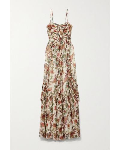 Ulla Johnson Colette Ruffled Floral-print Silk-crepon Gown - Natural