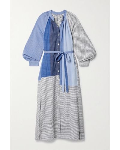 lemlem + Net Sustain Makeda Belted Color-blocked Cotton-blend Maxi Dress - Blue