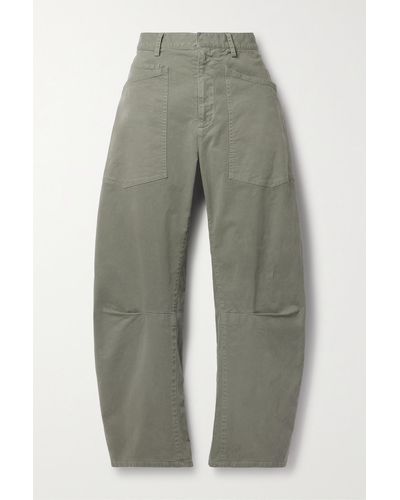 Nili Lotan Shon Cotton-blend Twill Tapered Pants - Gray