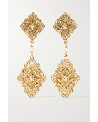 Buccellati Opera Tulle 18-karat Gold, Enamel And Diamond Earrings - Metallic
