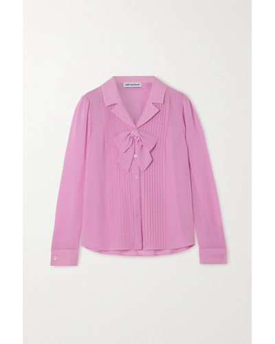 Self-Portrait Bow-detailed Pintucked Chiffon Blouse - Pink