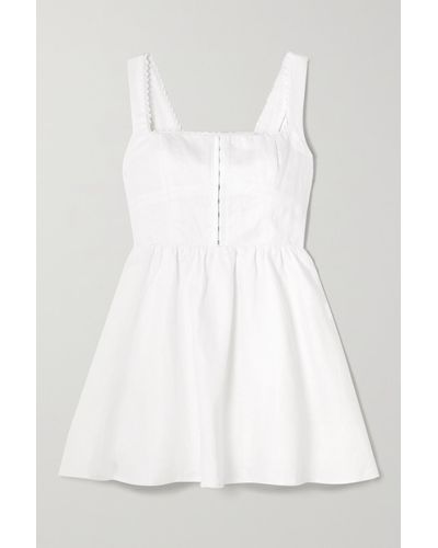 Reformation Sheri Scalloped Lace-trimmed Linen-canvas Mini Dress - White