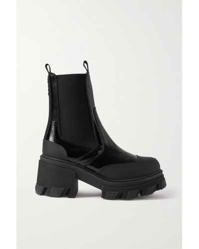 Ganni Patent-leather Platform Chelsea Boots - Black