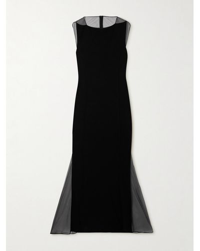 Helmut Lang Mesh-trimmed Jersey Maxi Dress - Black