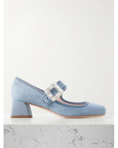 Roger Vivier Très Vivier Crystal-embellished Denim Mary Jane Court Shoes - Blue