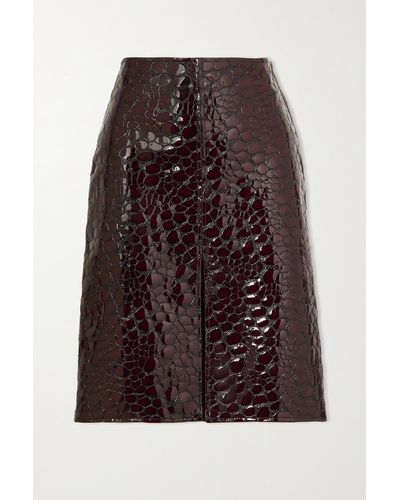Bottega Veneta Croc-effect Leather Skirt - Brown