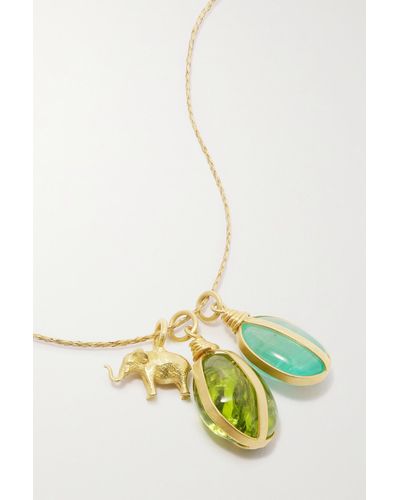 Pippa Small 18-karat Gold, Cord, Emerald And Peridot Necklace - Metallic