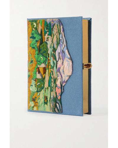 Olympia Le-Tan Cezanne Mont Sainte-victoire Embroidered Appliquéd Canvas Clutch - Blue