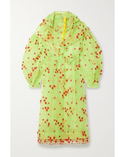 Moncler Genius + 4 Simone Rocha Coronilla Hooded Appliquéd Embroidered Tulle Trench Coat - Green
