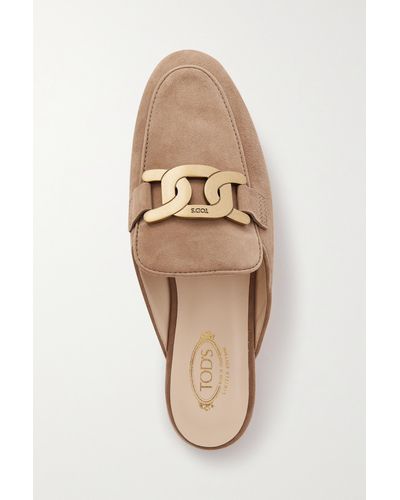 Tod's Embellished Suede Slippers - Brown
