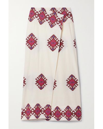 Johanna Ortiz + Net Sustain Beauty Abounds Embroidered Cotton Midi Wrap Skirt - Pink