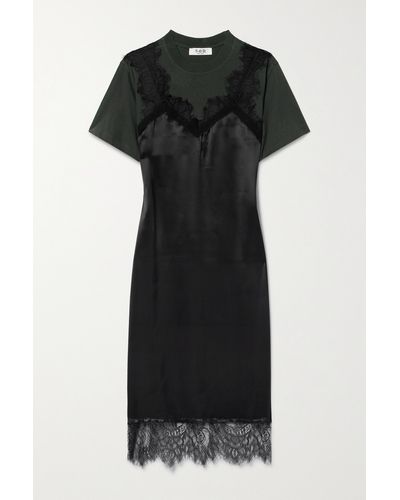 Sea Lorraine Lace-trimmed Silk-satin And Cotton-jersey Midi Dress - Black