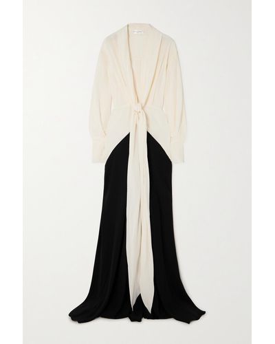 Victoria Beckham Two-tone Draped Silk Gown - White