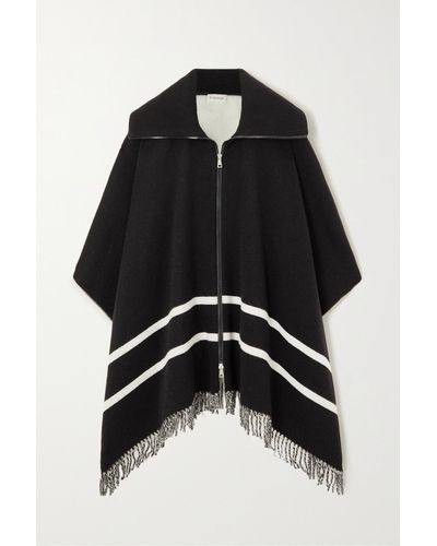 Moncler Fringed Striped Wool-blend Jacquard Poncho - Black