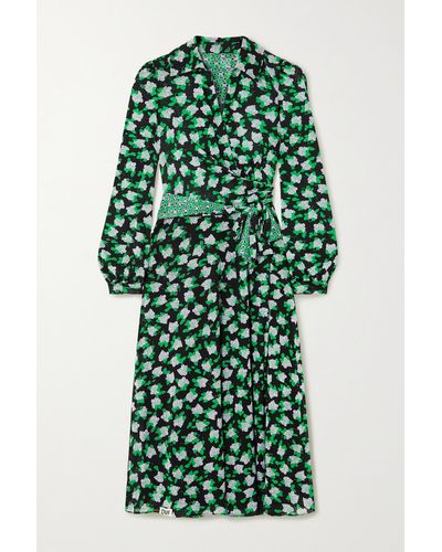 Diane von Furstenberg Robe Midi Portefeuille Réversible En Crêpe Imprimé Phoenix - Vert