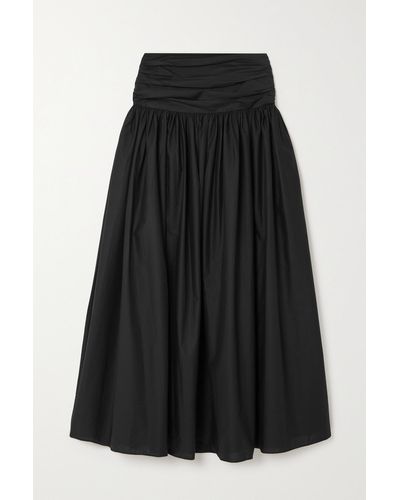 Matteau + Net Sustain Gathered Organic Cotton-poplin Maxi Skirt - Black