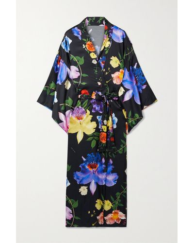 Fleur du Mal Veste Longue Façon Kimono En Soie Stretch À Imprimé Fleuri Et À Ceinture - Multicolore