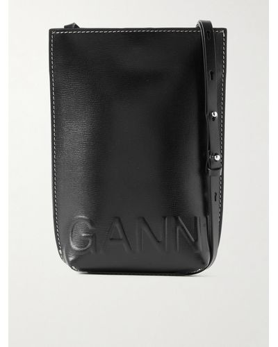 Ganni + Net Sustain Banner Small Embossed Recycled Leather-blend Shoulder Bag - Black