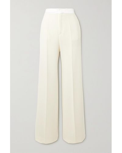 Chloé Satin-trimmed Wool-crepe Straight-leg Trousers - White