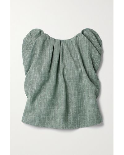 Co. Strapless Gathered Wool-blend Top - Green