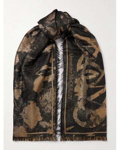 Alexander McQueen Fringed Printed Jacquard Scarf - Natural
