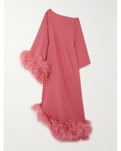 ‎Taller Marmo Ubud One-shoulder Feather-trimmed Crepe Gown - Pink