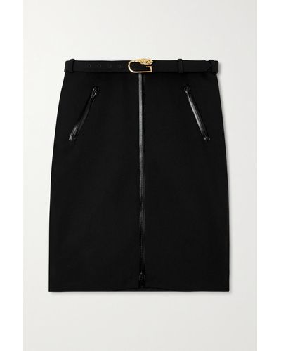 Gucci Belted Leather-trimmed Wool-blend Skirt - Black
