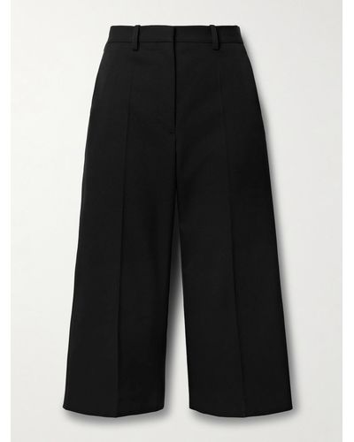 The Row Gandine Cropped Wool-blend Grain De Poudre Straight-leg Pants - Black