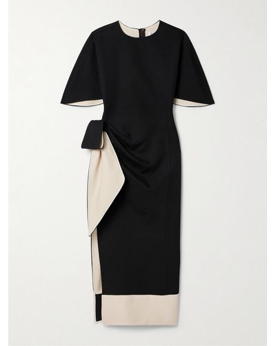 Rosie Assoulin Tie-detailed Draped Two-tone Cotton-blend Twill Midi Dress - Black