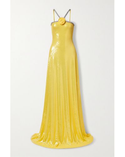 Naeem Khan Appliquéd Crystal-embellished Sequined Stretch-tulle Gown - Yellow