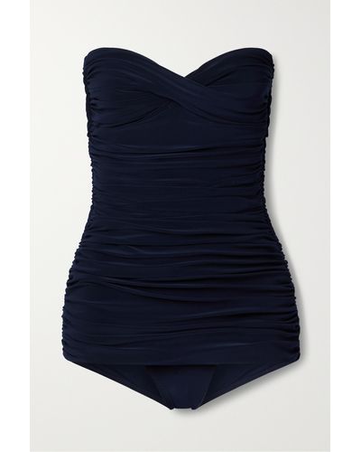 Norma Kamali Walter Mio Strapless Ruched Swimsuit - Blue