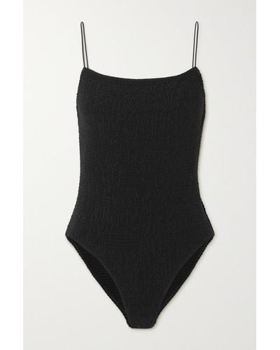 Totême + Net Sustain Open-back Stretch Recycled-seersucker Swimsuit - Black