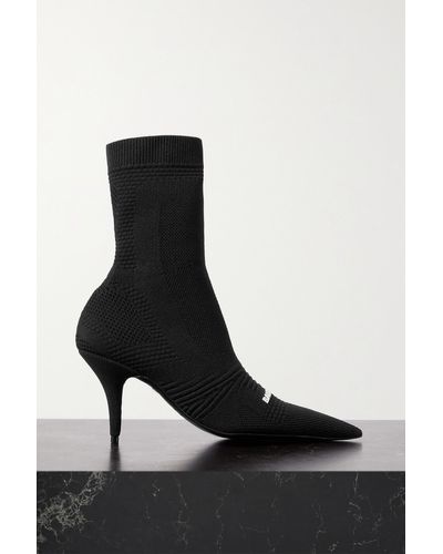 Balenciaga Knife 2.0 Logo-appliquéd Stretch-knit Ankle Boots - Black