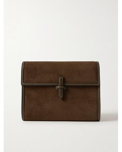 Hunting Season Leather-trimmed Suede Clutch - Brown