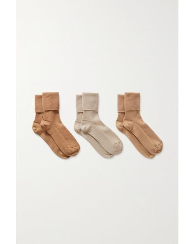 Johnstons of Elgin Set Of Three Ribbed Cashmere-blend Socks - Natural