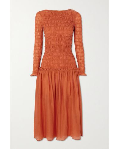 Mother Of Pearl + Net Sustain Flora Smocked Lyocell-blend Midi Dress - Orange