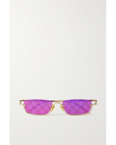 Gucci Verspiegelte Goldfarbene Sonnenbrille Mit Eckigem Rahmen - Lila