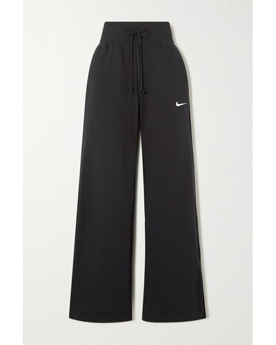 Nike Phoenix Fleece Embroidered Cotton-blend Jersey Wide-leg Track Pants - Black
