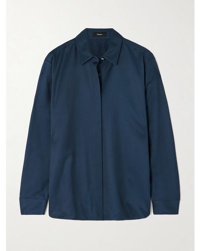 Theory Chemise En Serge Satinée - Bleu