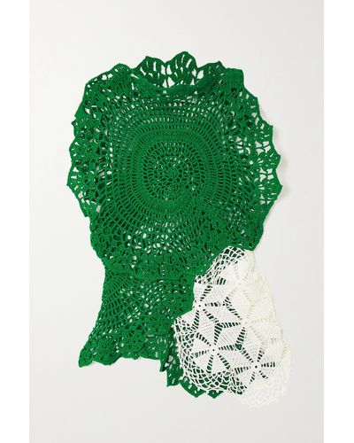 The Row Christa Asymmetric Two-tone Crocheted Cotton Top - Green