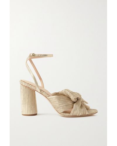 Loeffler Randall Camellia Bow-embellished Metallic Lamé Sandals - Natural