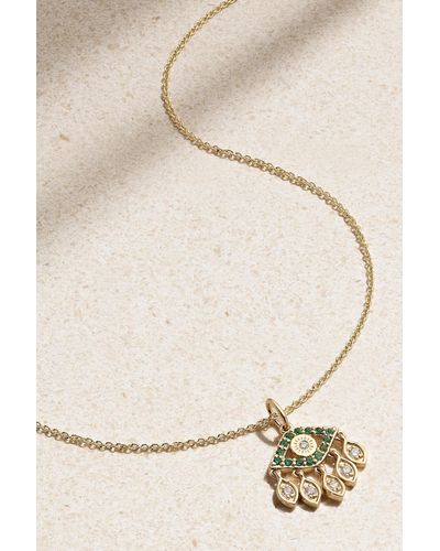 Sydney Evan Evil Eye 14-karat Gold, Emerald And Diamond Necklace - Natural