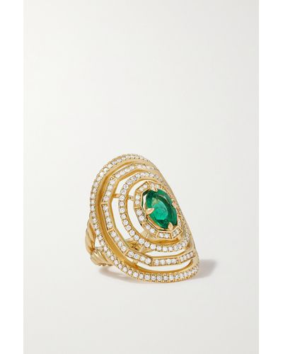 David Yurman Stax 18-karat Gold, Emerald And Diamond Ring - Metallic