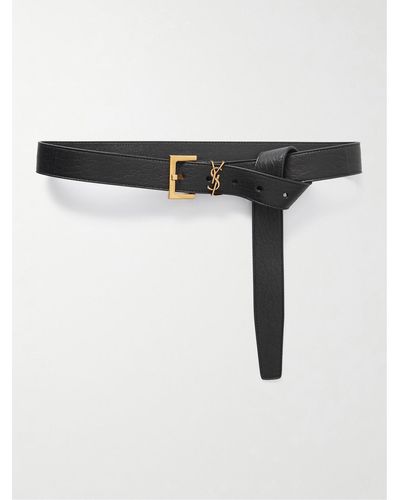 Saint Laurent Cassandre Embellished Knotted Textured-leather Waist Belt - Black
