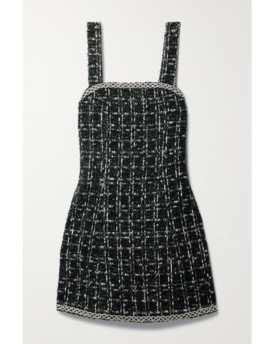 Alice + Olivia Liran Crystal-embellished Metallic Tweed Mini Dress - Black