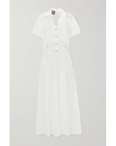 Gucci Brand-engraved Flared-hem Cotton-poplin Midi Dress - White