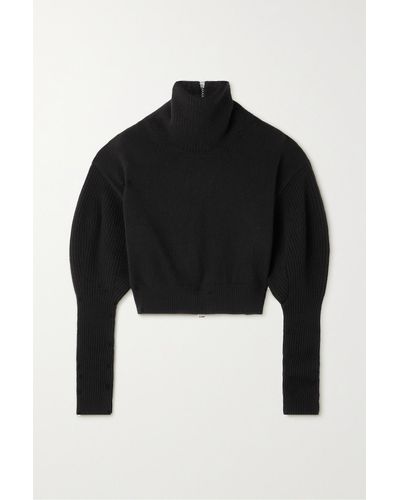 Alexander McQueen Cropped Ribbed Wool And Cashmere-blend Turtleneck Sweater - Black